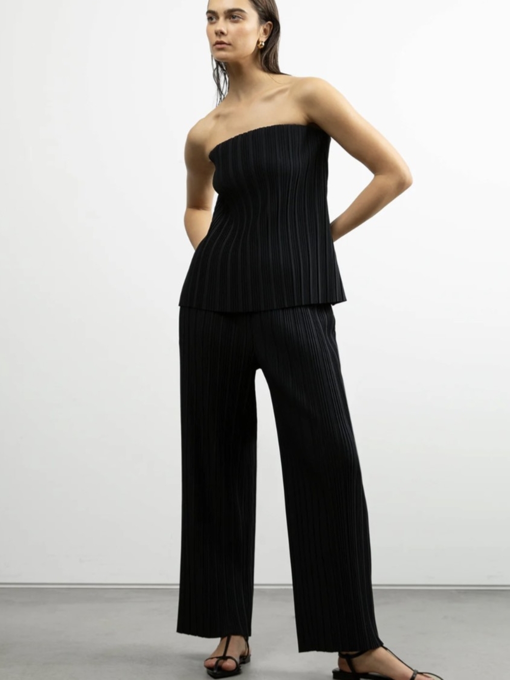 OAK + FORT Black Pleated Wide-Leg Pants